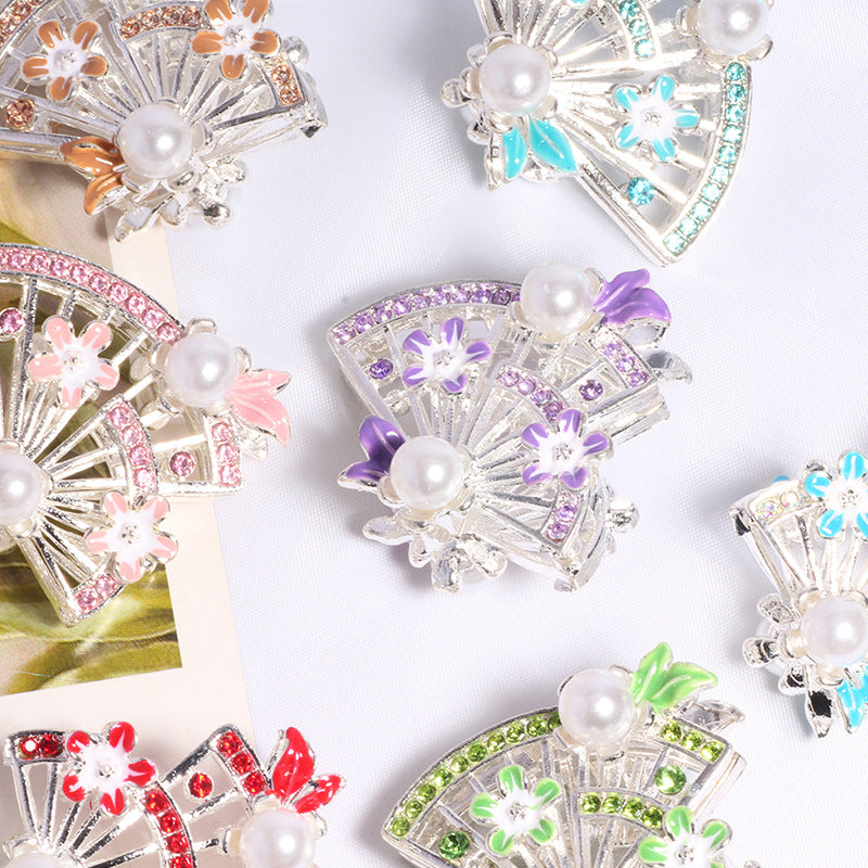Alloy Hollow 3D Fan Shaped Rhinestone Beads 33mm 3pcs 2