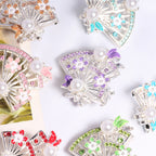 Alloy Hollow 3D Fan Shaped Rhinestone Beads 33mm 3pcs 2