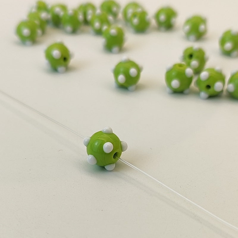 Lampwork Glass Beads Sea Urchin 11mm Handmade Polka Dotted 14pcs 5