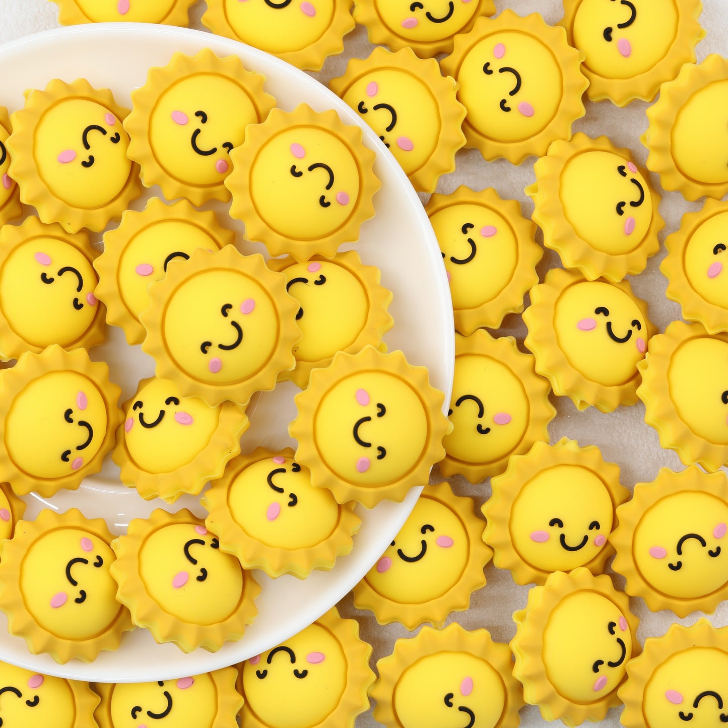 3D Sun Smiley Face Silicone Focal Beads 20 pcs