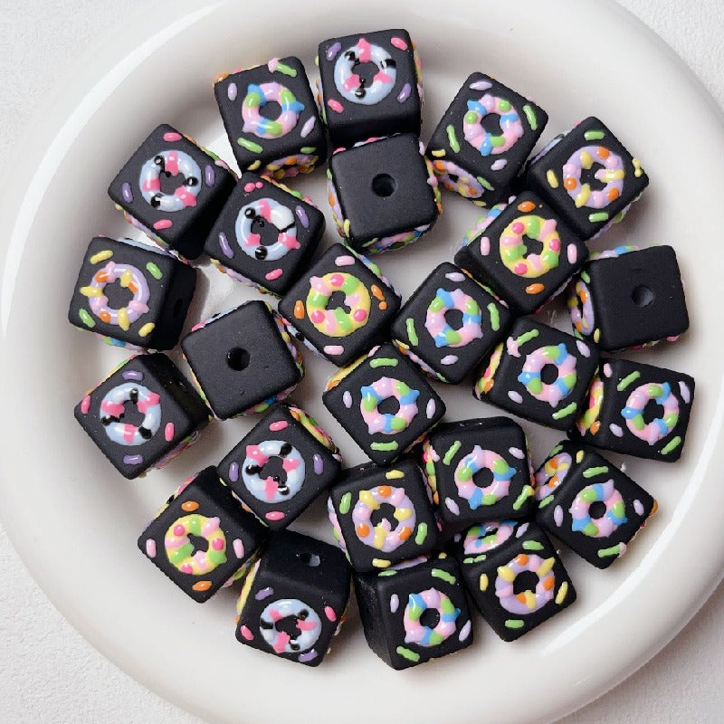 Hand Painted Square Acrylic Beads 16mm Cute Macaron 5pcs 5