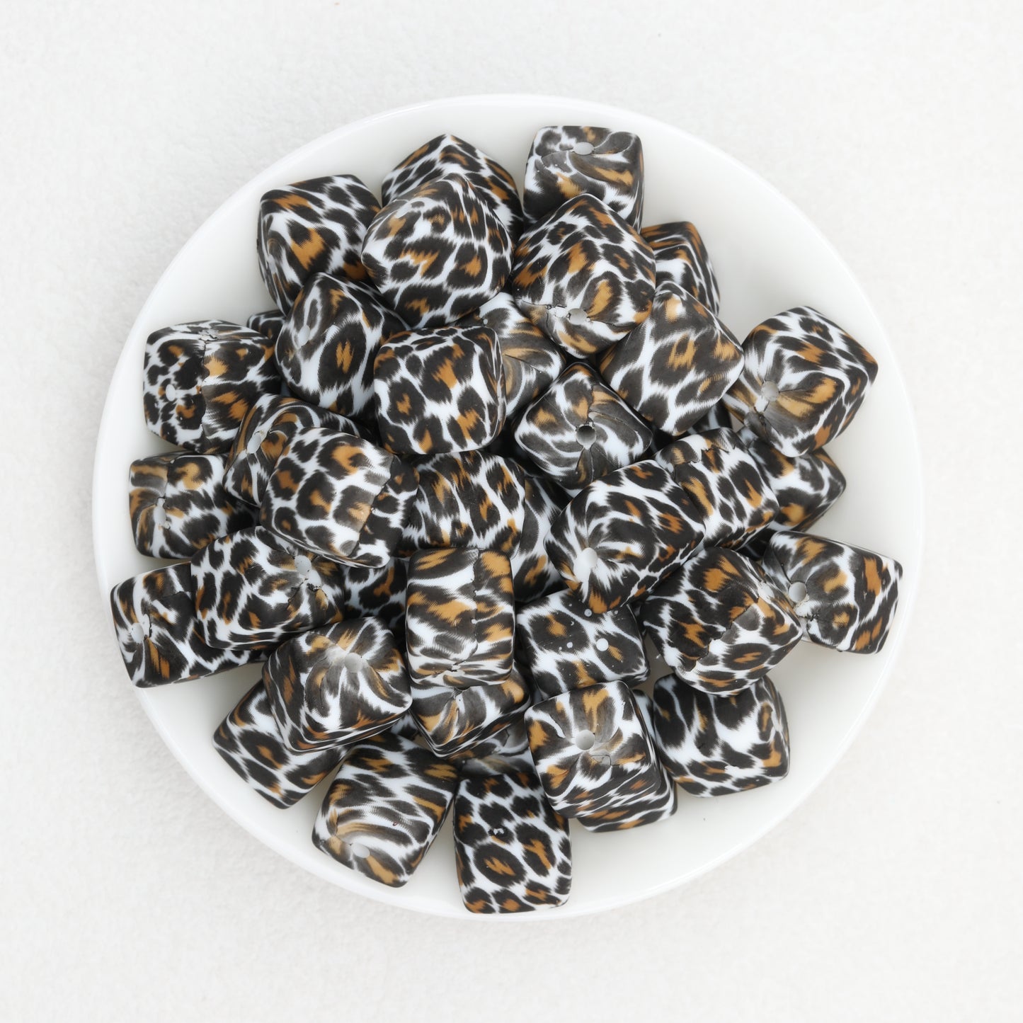 13.5mm Square Leopard Print Silicone Beads 50pcs 10