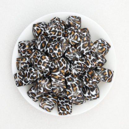 13.5mm Square Leopard Print Silicone Beads 50pcs 10