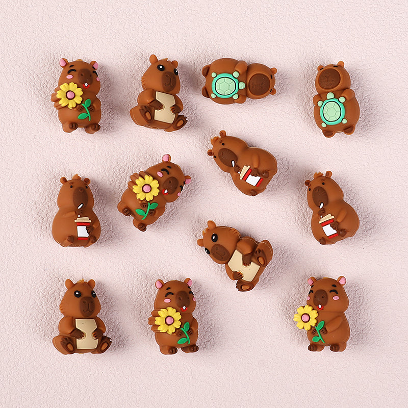 Silicone 3D Focal Beads Capybara Holding Books Flowers Turtles 20pcs 4