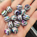 Striped Rainbow Acrylic Beads 16mm Glossy Round 10pcs 2