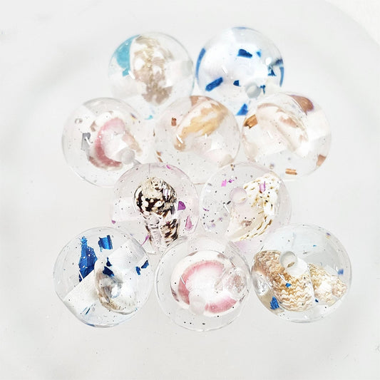 Clear Sea Snail Resin Beads 16mm Round Natural Shell 10pcs
