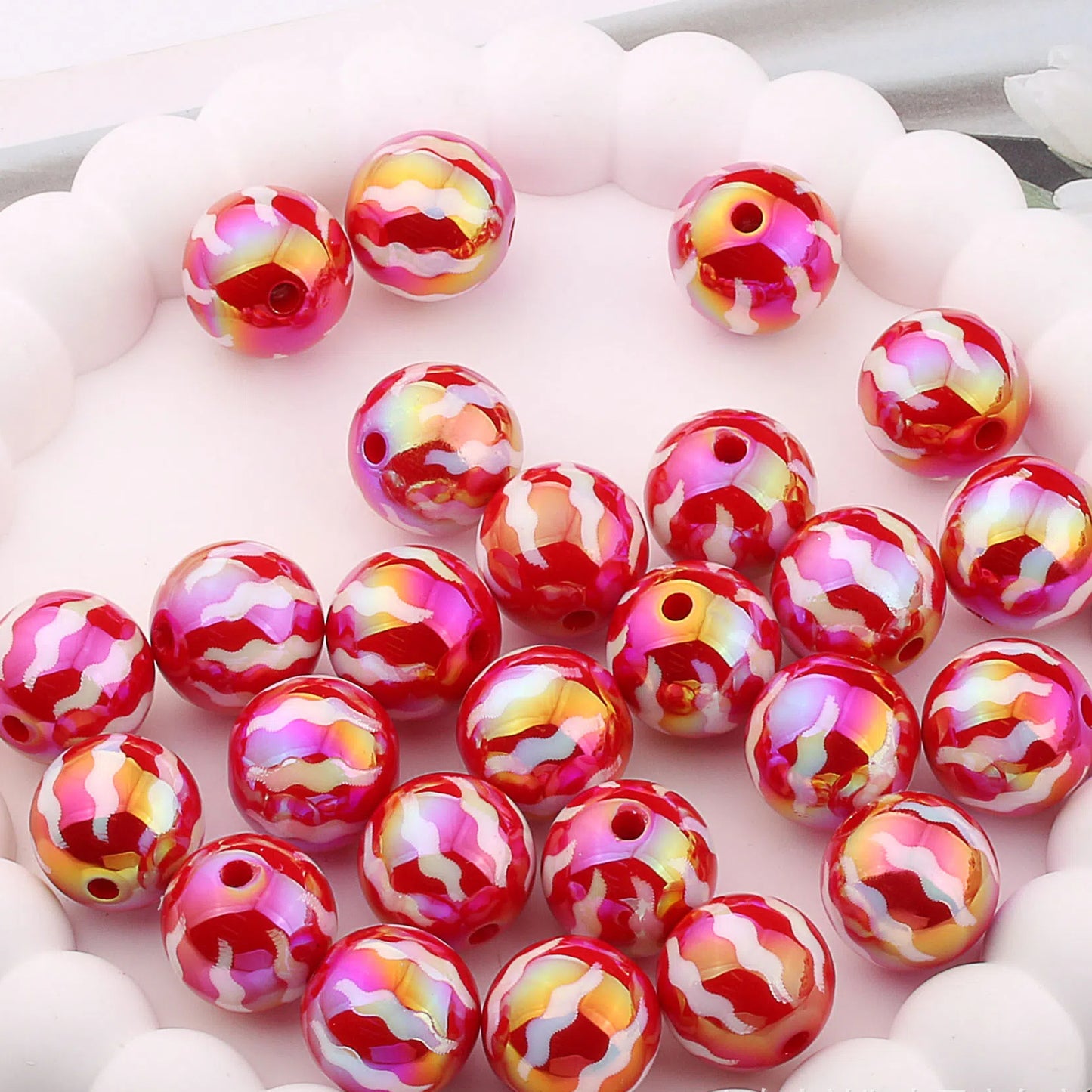 UV Plating Round Acrylic Beads 16mm Watermelon Stripe Printed 20pcs 5