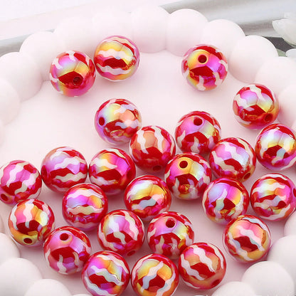 UV Plating Round Acrylic Beads 16mm Watermelon Stripe Printed 20pcs 5