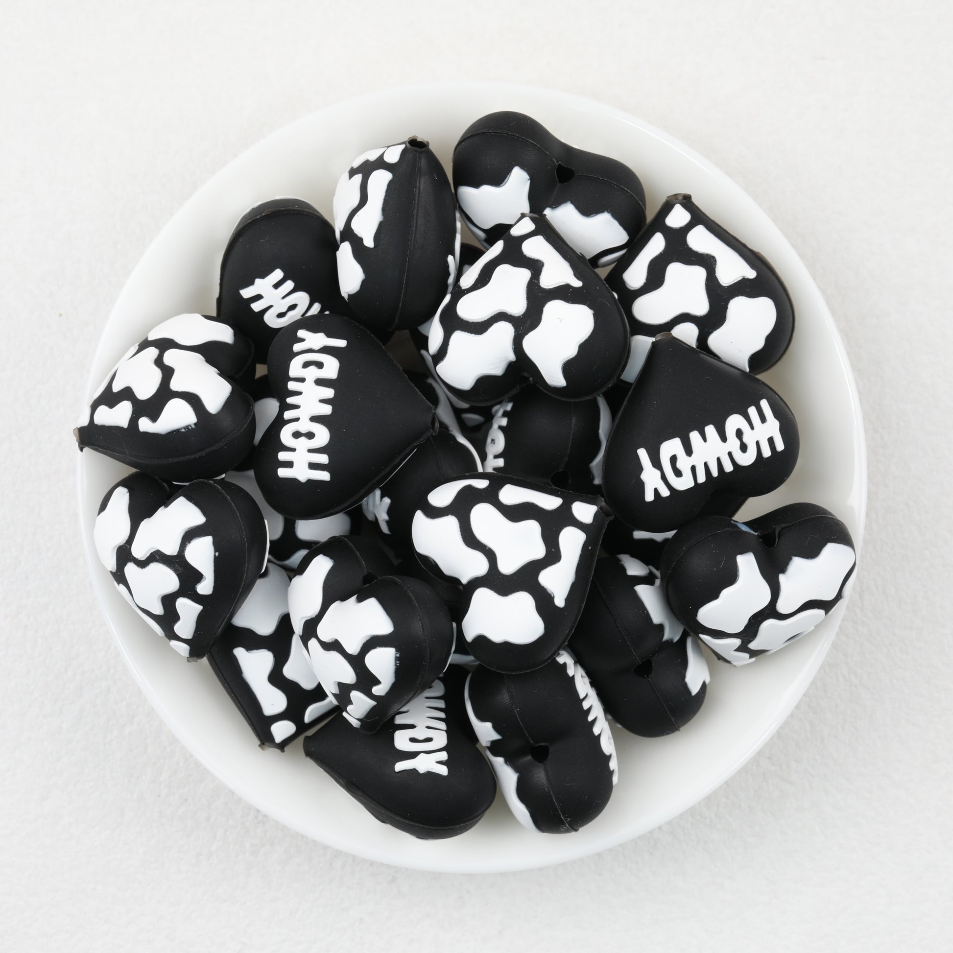 3D Western Cowboy Heart Silicone Focal Beads Cow Print 20pcs 2