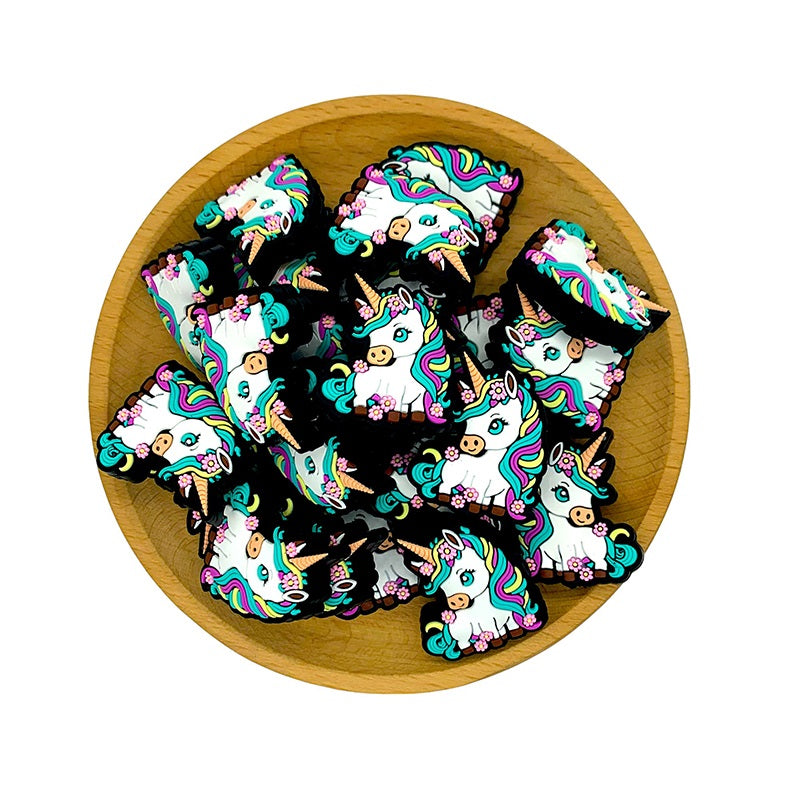 Silicone Focal Beads Unicorn Vibrant Mane Floral Accents 20pcs 2