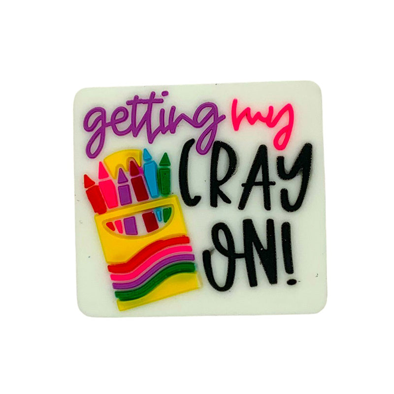 Silicone Focal Beads Crayon Box with Getting My Cray On Lettering 20pcs