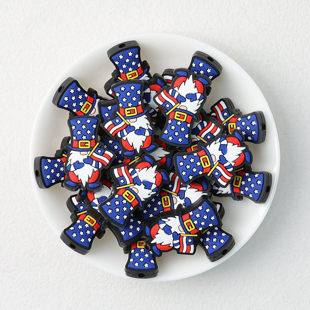 USA Flag Hat Silicone Focal Beads Independence Day 20 pcs
