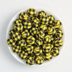 15mm Checkered Pattern Priented Round Silicone Beads Multi Color 50pcs - Orange White