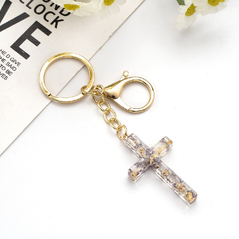 Handmade Acrylic Flower Cross Keychain Creative Pastel Colors 2