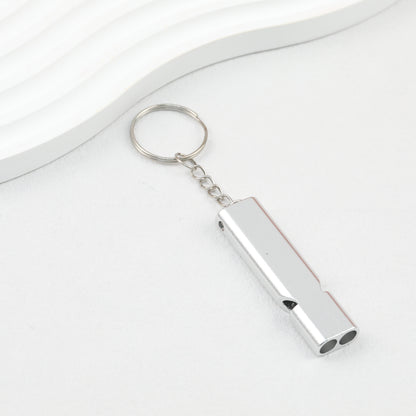 Survival Whistle Keychain Flat Aluminum Alloy Double Tube Self Defense
