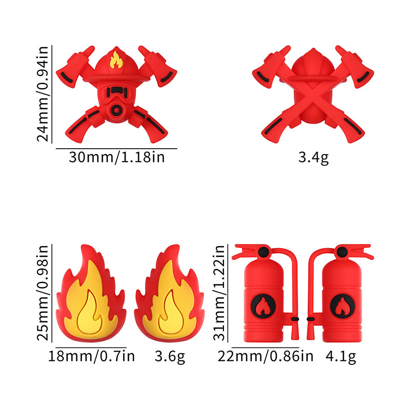 Silicone 3D Focal Beads Fire Fighting Fire Helmet Crossed Axes 20pcs 10