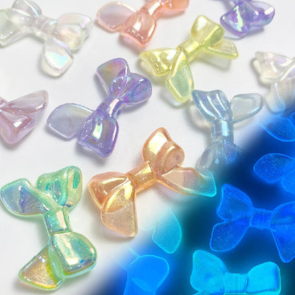 Glow Bowknot Acrylic Beads 24x32mm Iridescent Light In The Dark 10pcs