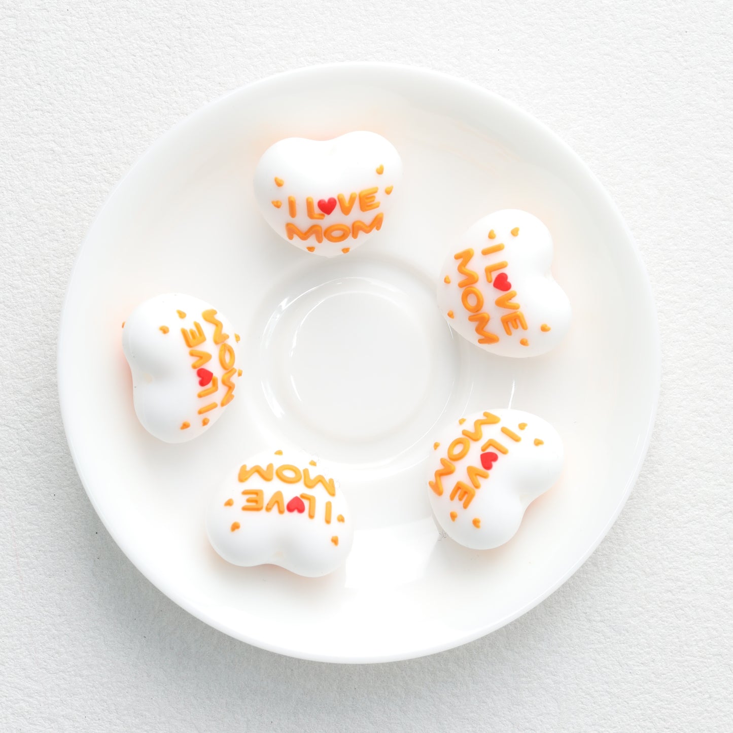 I Love Mom Heart 3D Silicone Focal Beads White Orange Red 20pcs 2