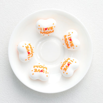 I Love Mom Heart 3D Silicone Focal Beads White Orange Red 20pcs 2