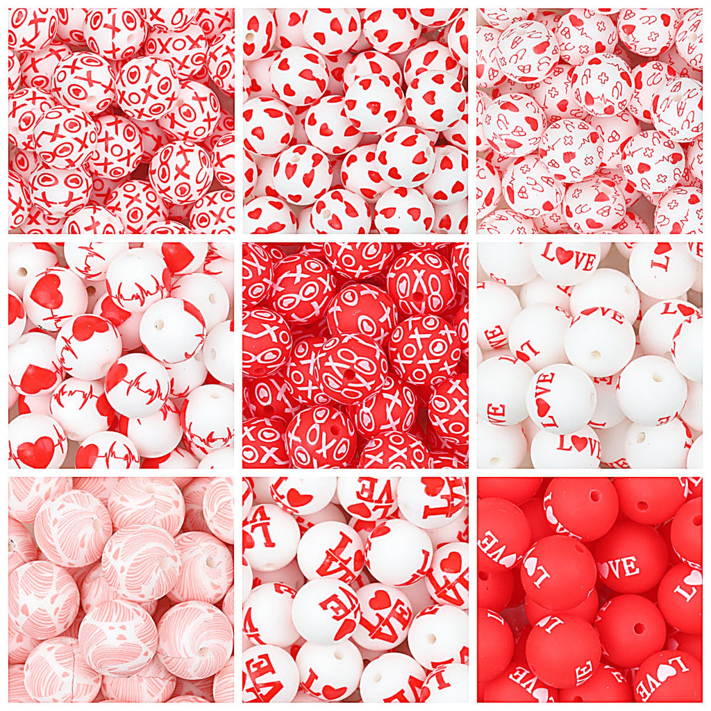 Valentine Theme 15mm Silicone Beads Printed Pattern 50pcs
