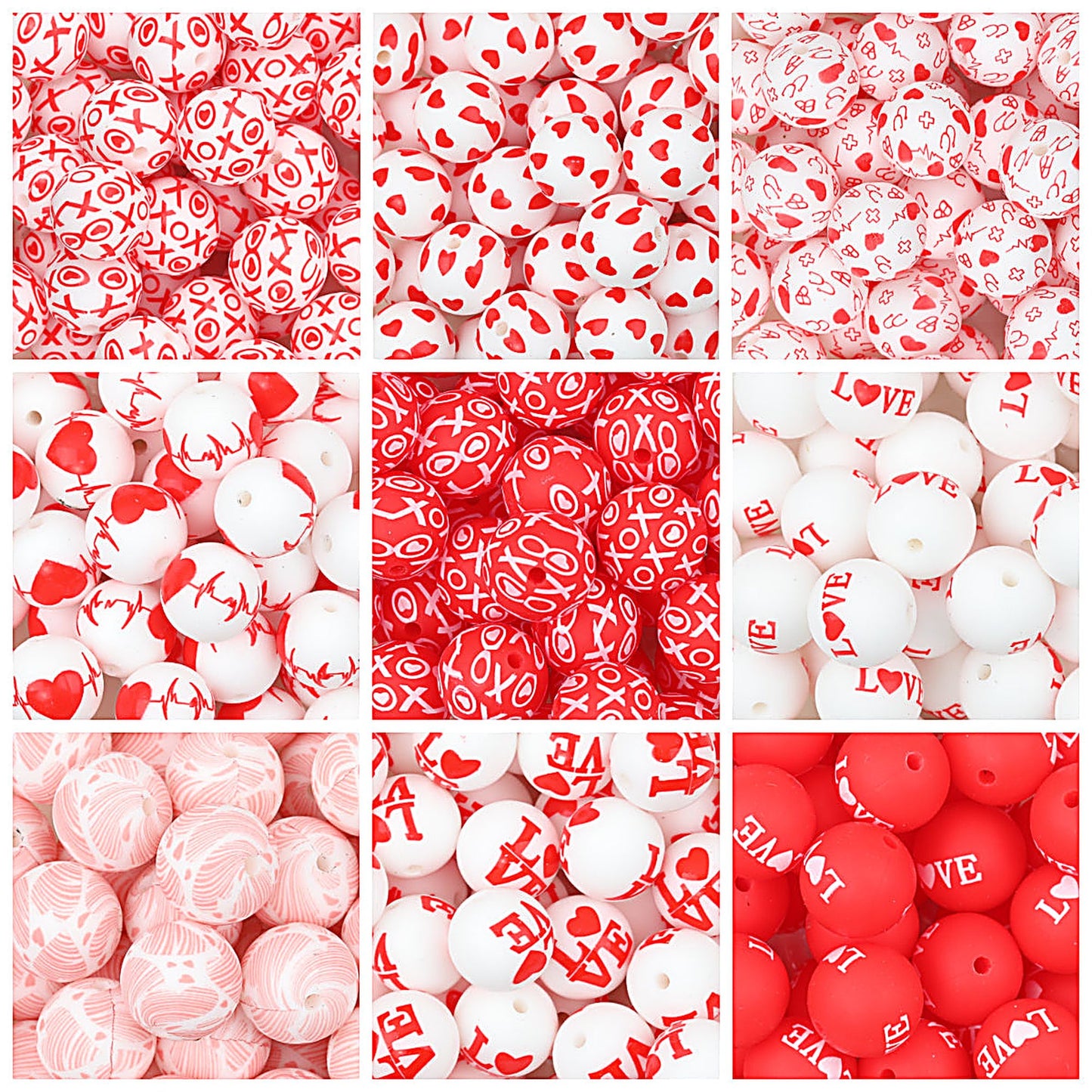 Valentine Theme 15mm Silicone Beads Printed Pattern 50pcs