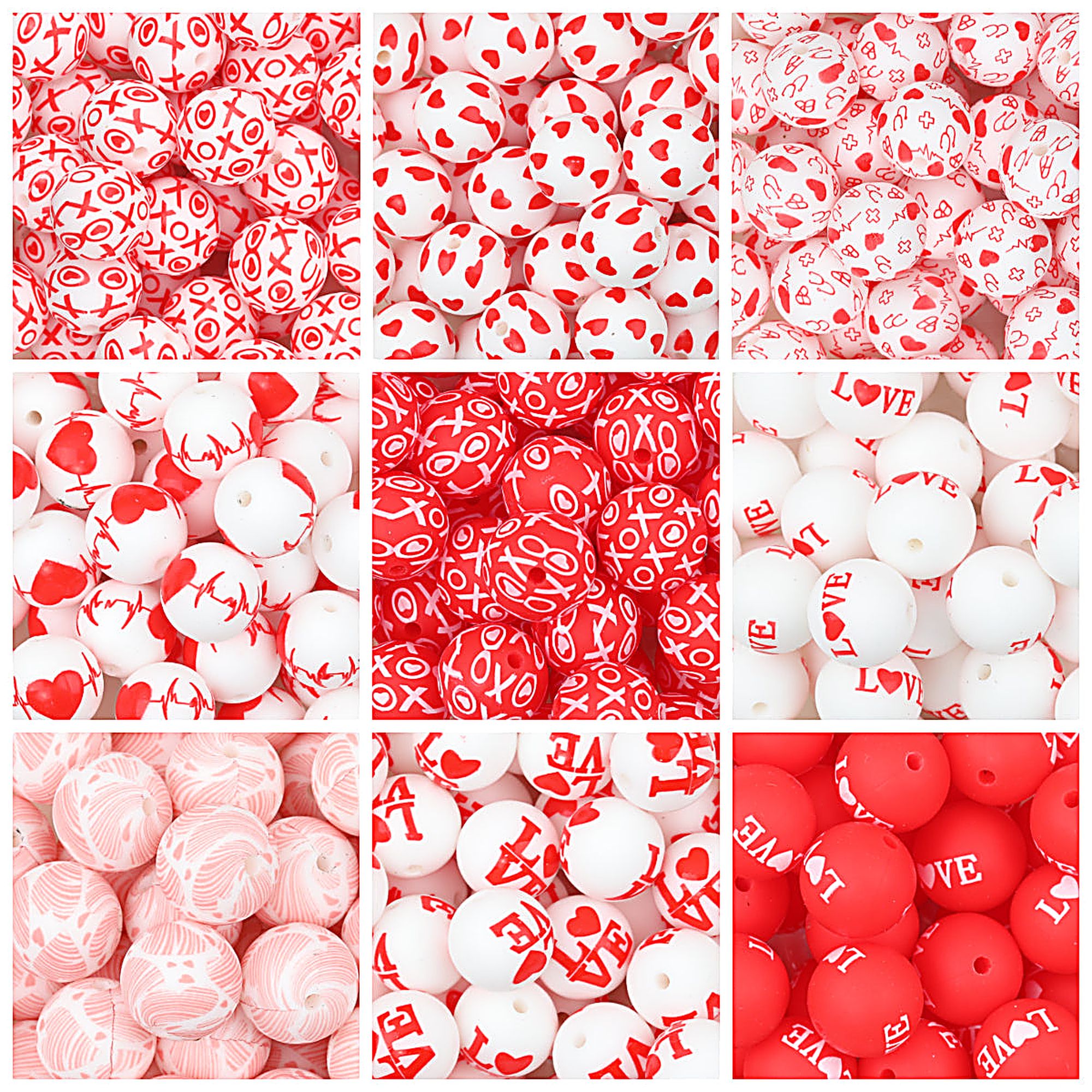 Valentine Theme 15mm Silicone Beads Printed Pattern 50pcs