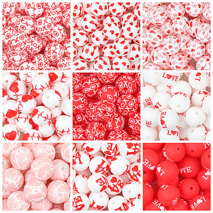 Valentine Theme 15mm Silicone Beads Printed Pattern 50pcs