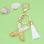 Tassel Letter A Keychain Resin Gold Flakes White Tassel 27