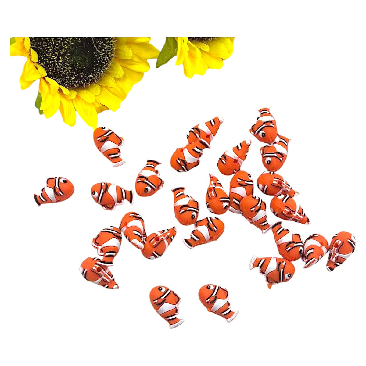 Silicone 3D Focal Beads Fish Orange Clownfish Side Profile 20pcs 2