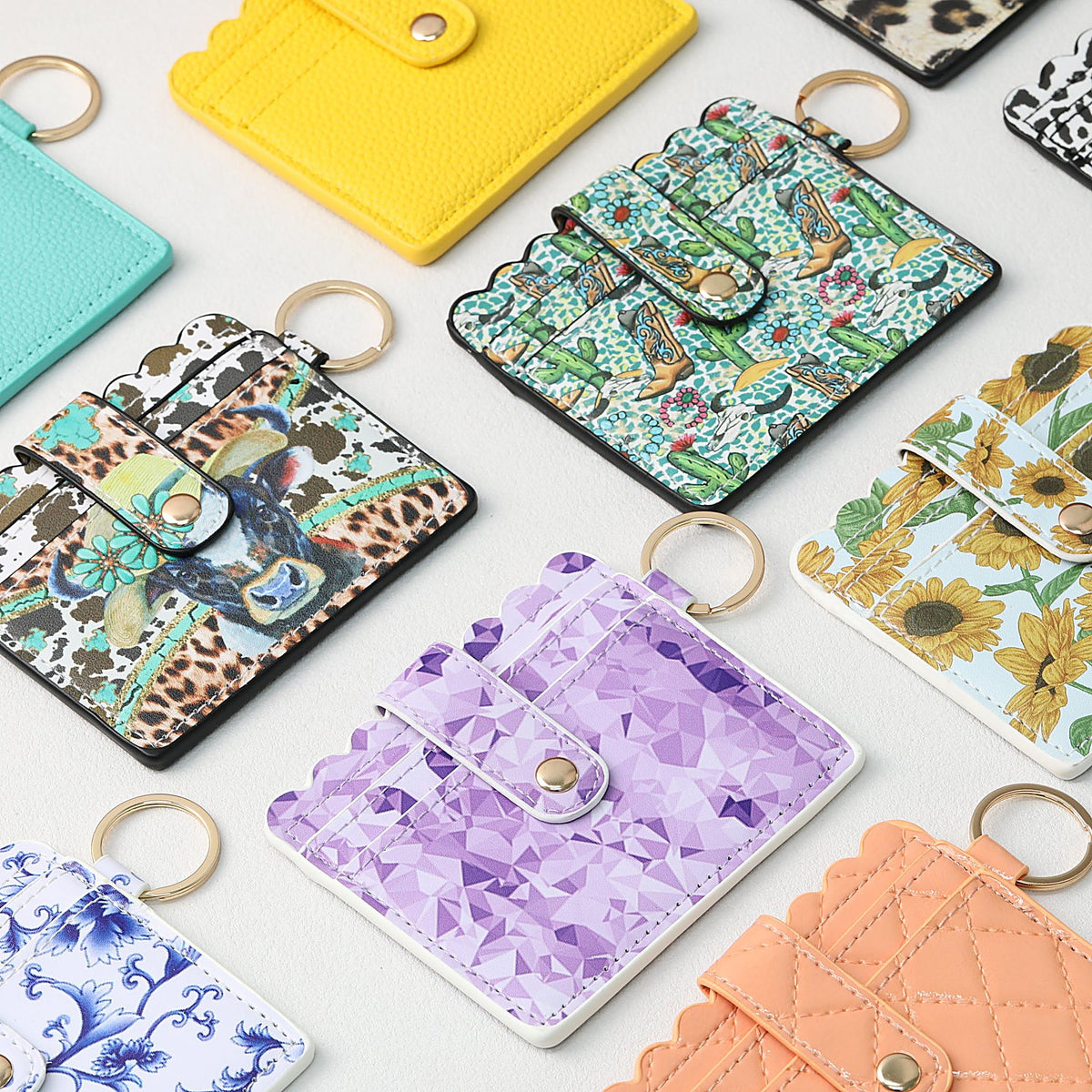 PU Card Holder Keychain Multi Patterned