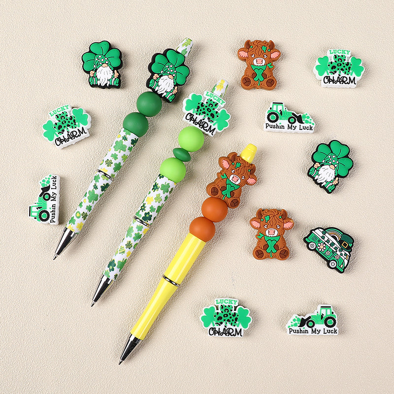 Silicone Focal Beads Saint Patrick Day Clover Lucky Charm 10pcs 8