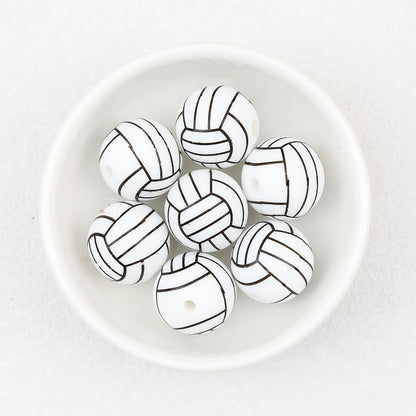 15mm Silicone Beads Sports Ball Printed Soccer Football Volleyball 10pcs - 15mm volleyball beads