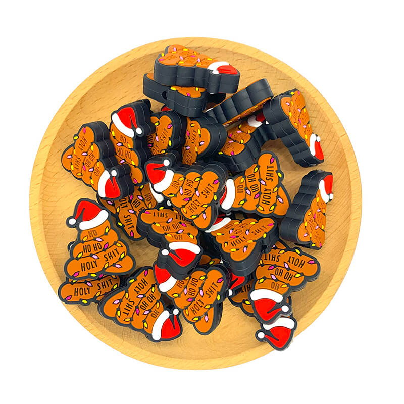 Silicone Focal Beads Christmas Poop Swirl Wearing Santa Hat 1pcs 2