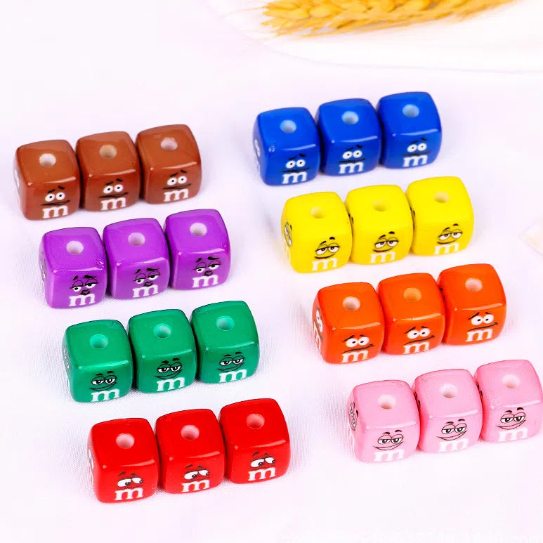 Square Acrylic Beads 14mm M&M Emoji Printed Glossy 10pcs 3