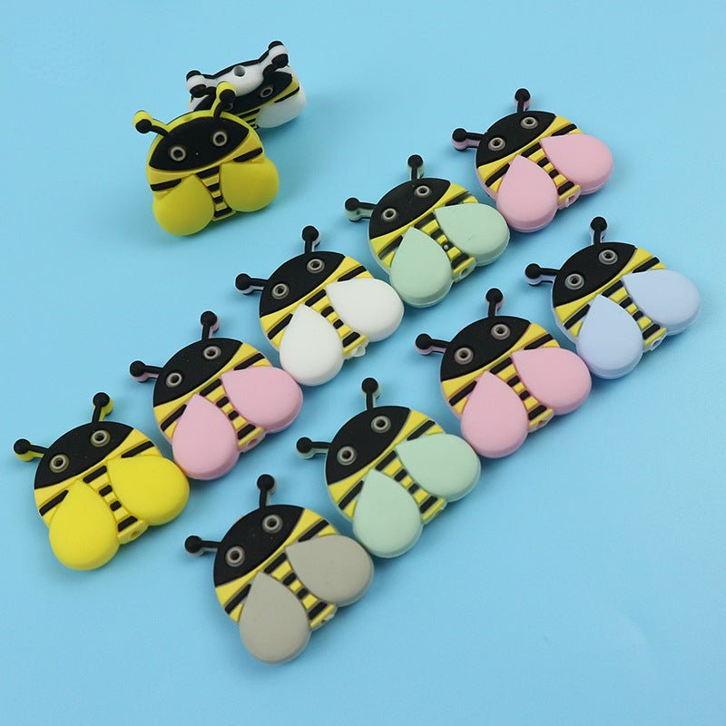 Silicone Focal Beads Ladybug Pastel Wings Bold Stripes 10pcs 4