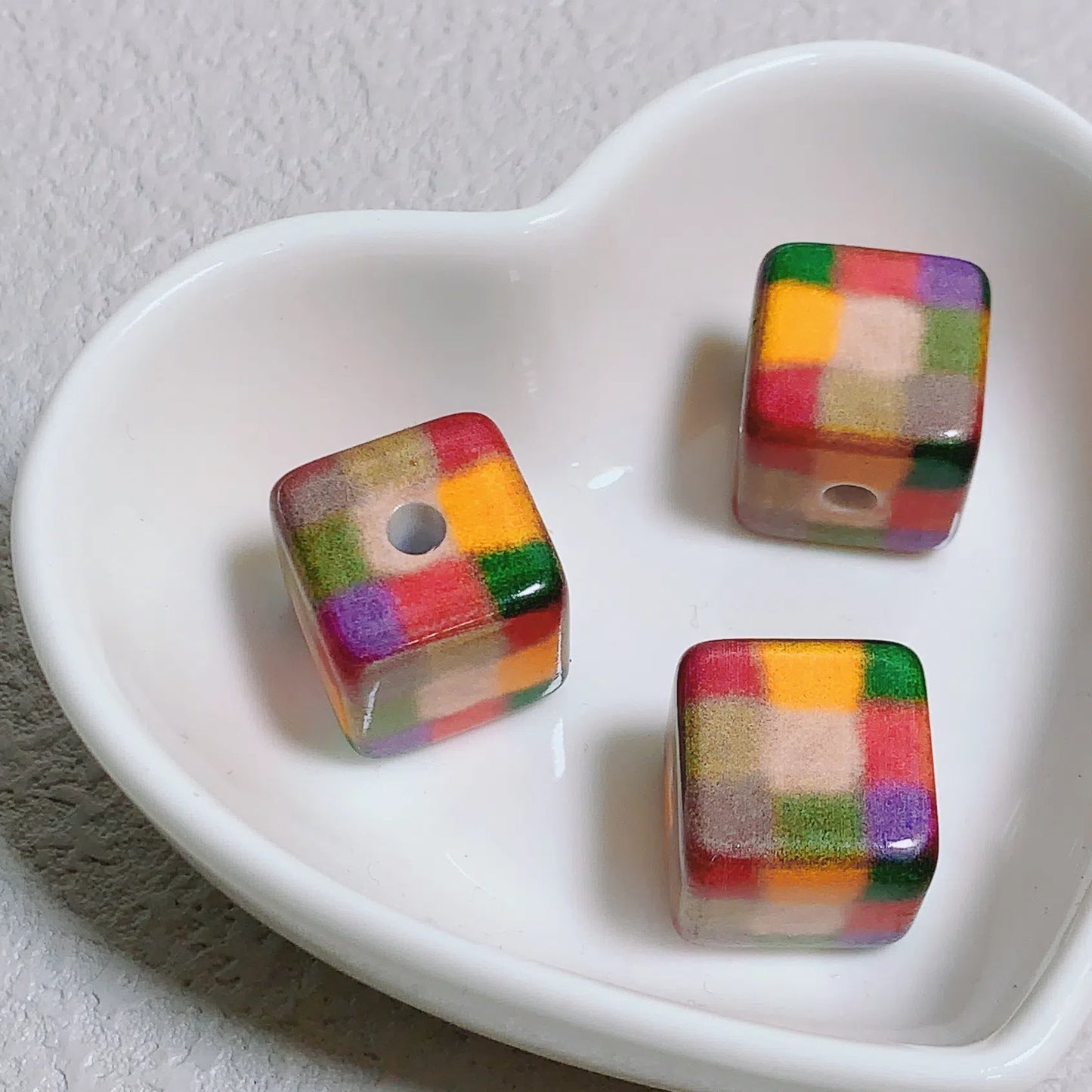 Square Acrylic Beads 15.27mm Mild Winter Color Grid Star Pattern 10pcs 4