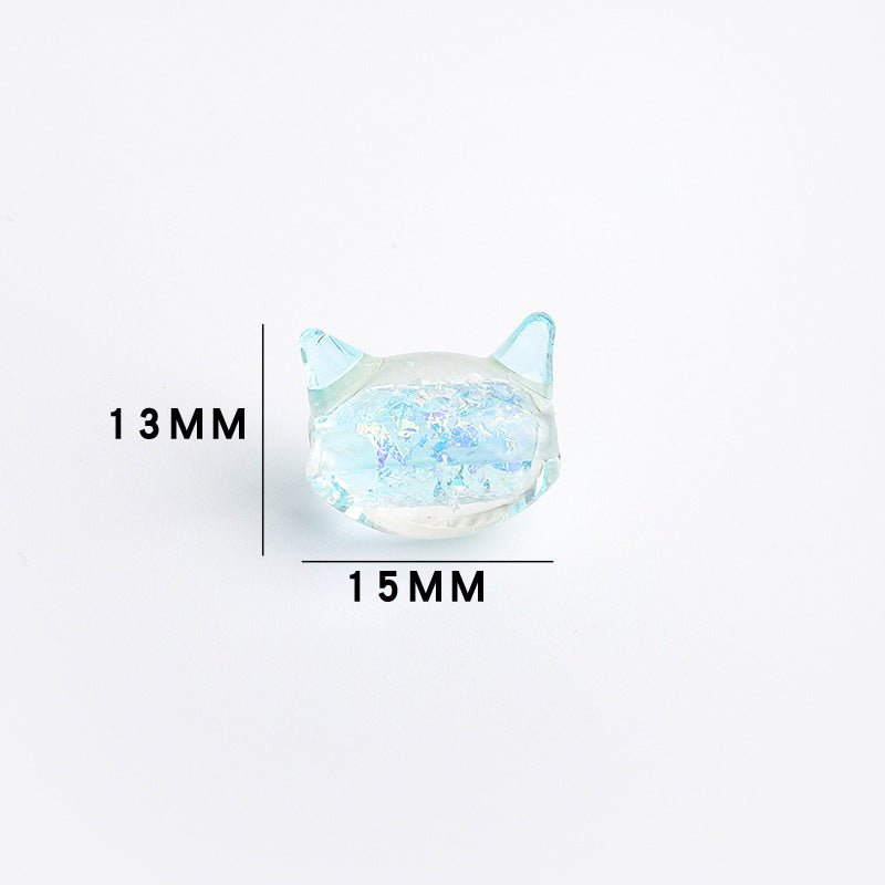 Cat Shaped 15mm Glass Beads Sparkling Reflective Surface 10pcs 9