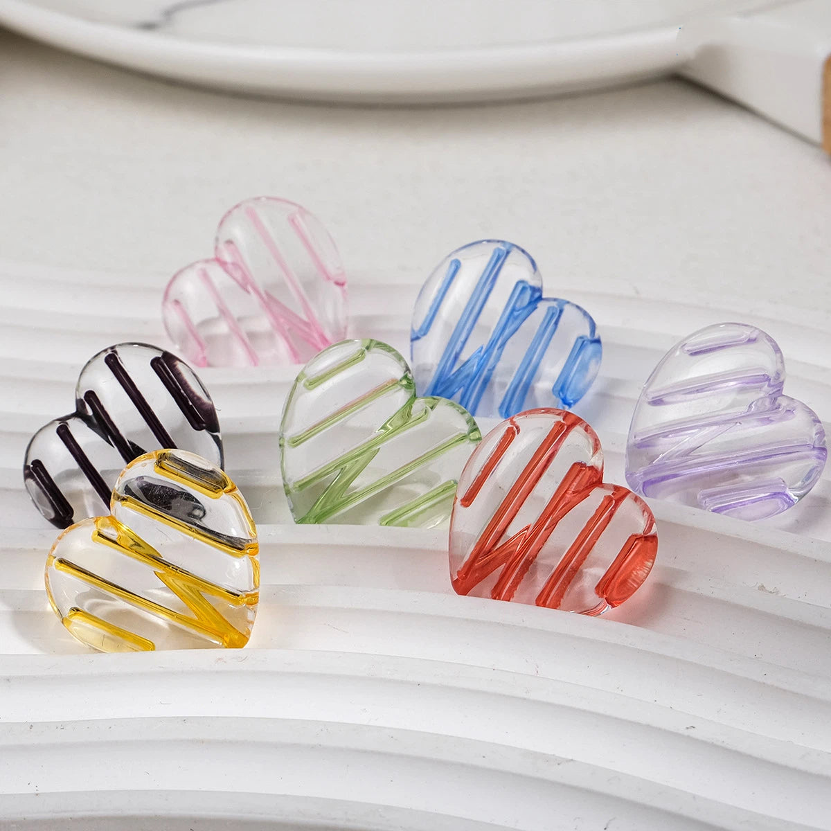 22mm Heart Shaped Transparent Color Stripe Acrylic Beads 50pcs 2