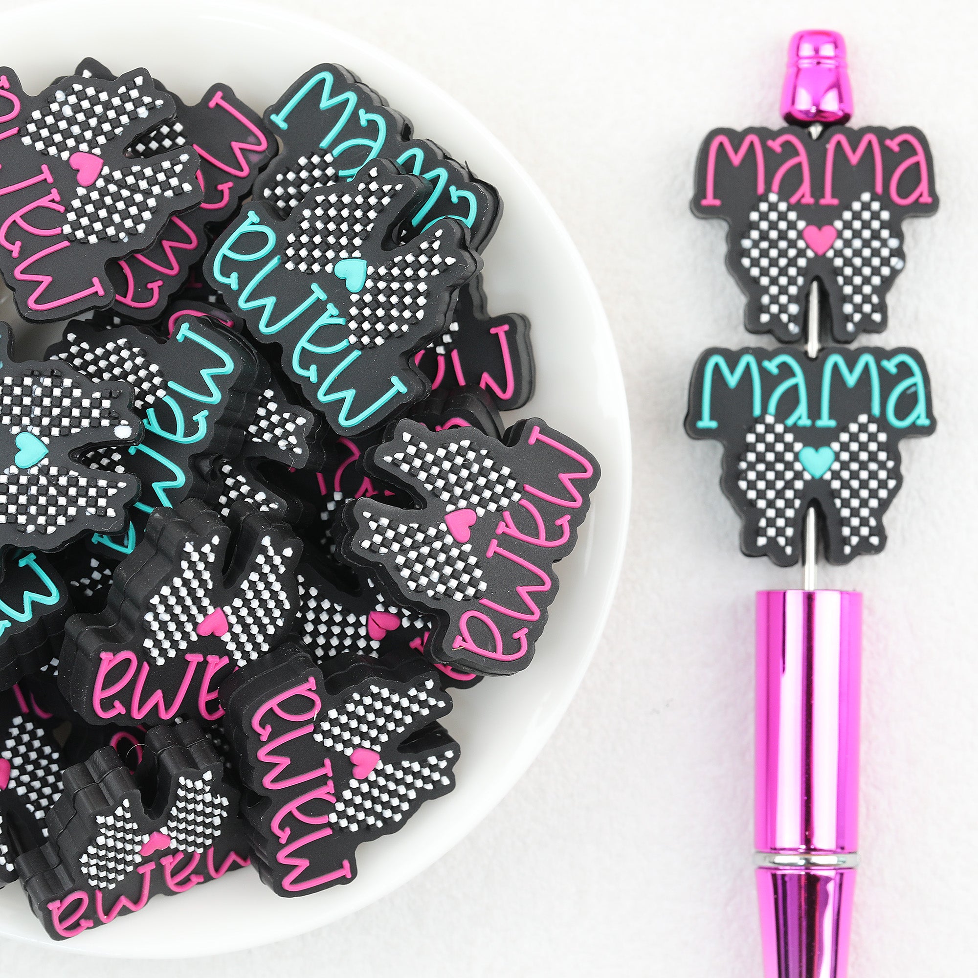 Mother Day Bow Silicone Focal Beads 20Pcs 