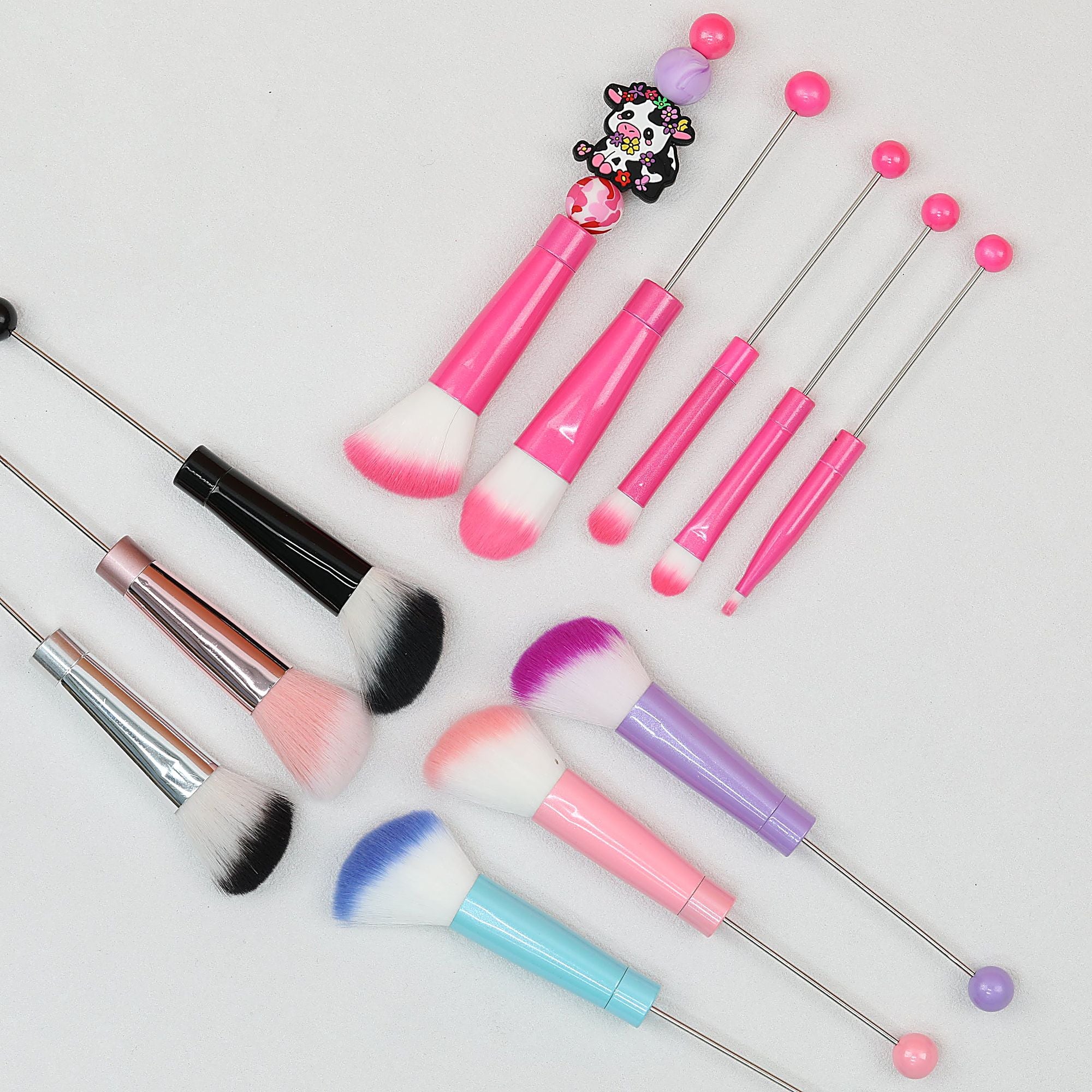 Beadable Makeup Brush Set Metal Handle Artificial Fiber Bristles 5pcs