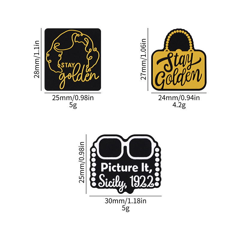 Silicone Focal Beads The Golden Girl Retro Black and Gold Designs 20pcs 10