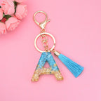 Blue Resin Tassel Monogram Keychain with Gold Flake Accent 2