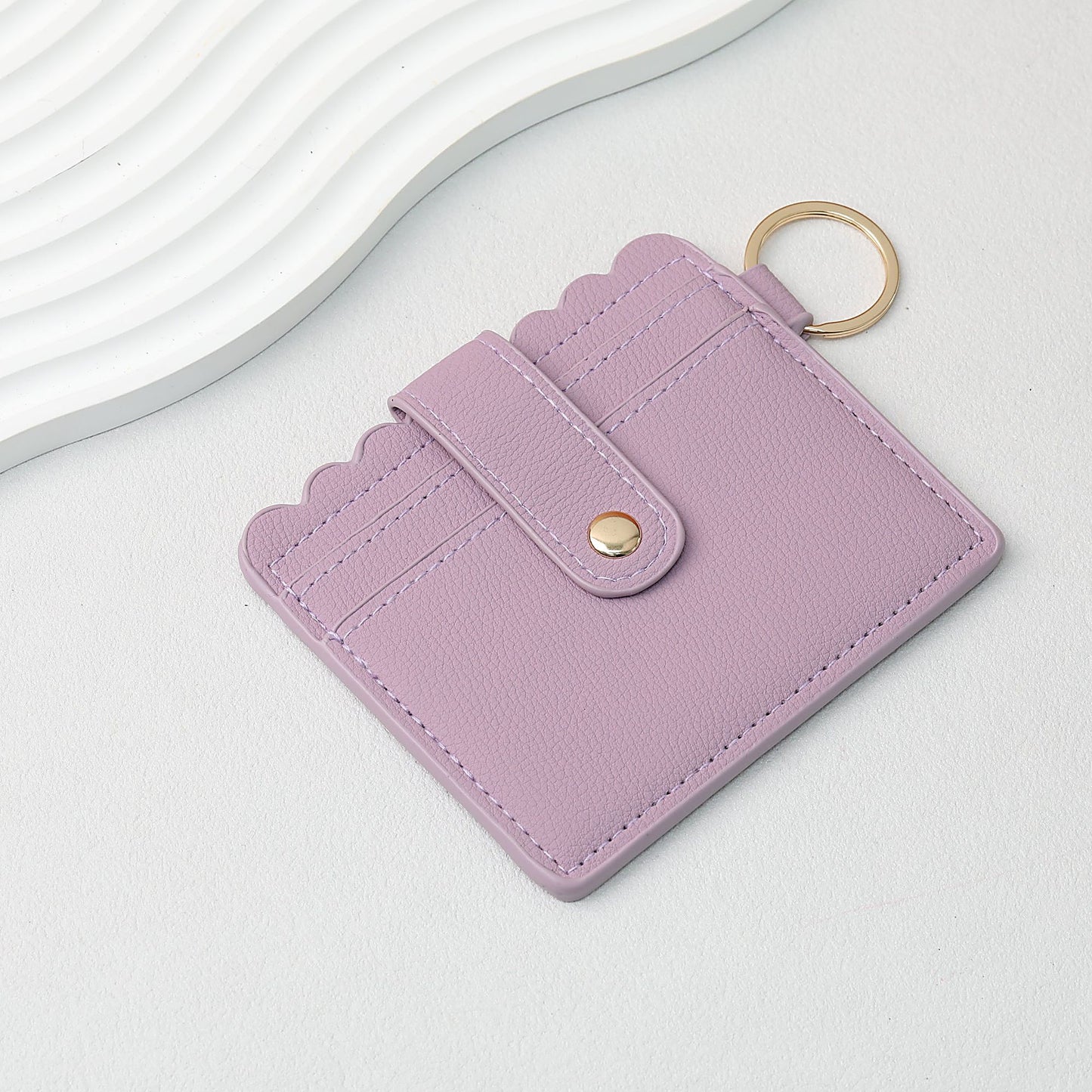 PU Card Holder Keychain Multi Patterned - C7 Light purple