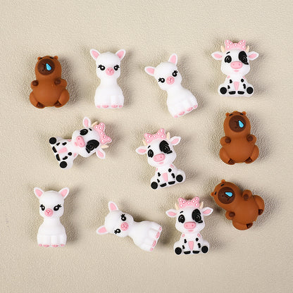3D Animal Silicone Focal Beads Llama Cow Capybara 20pcs 2