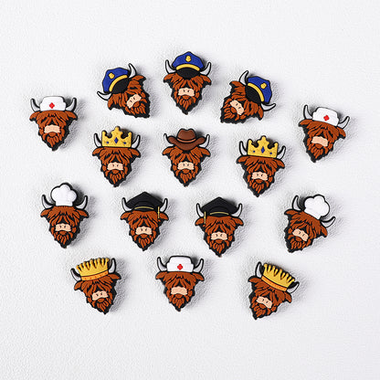 Silicone Focal Beads Highland Cattle Wearing Police Hat Crown 20pcs 4