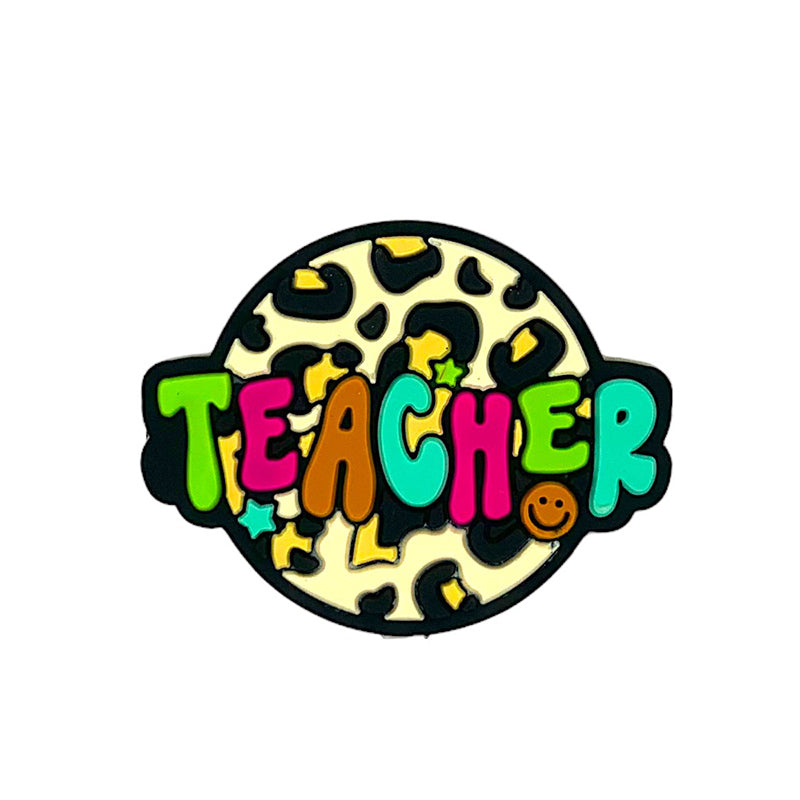 Silicone Focal Beads Teacher Colorful Text Leopard Print 20pcs