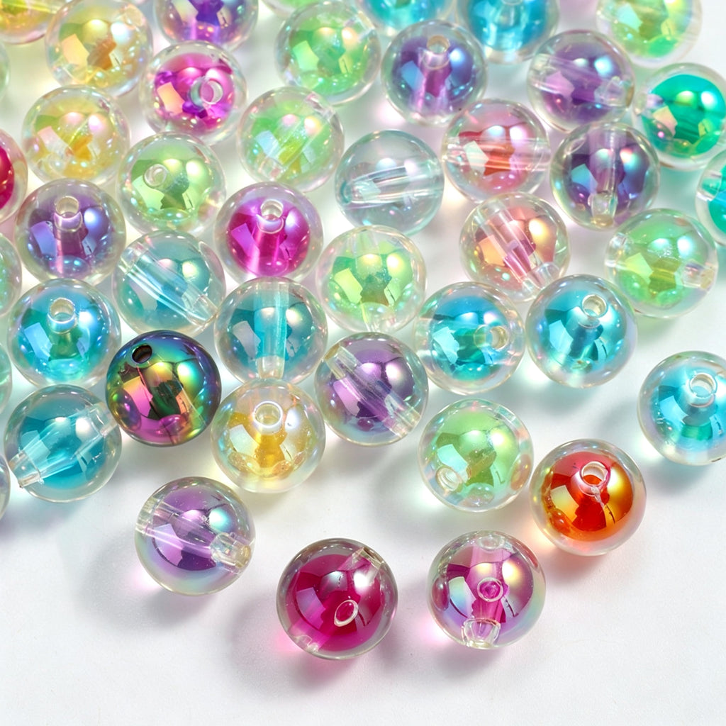 Iridescent Translucent Round Acrylic Beads Wholesale, UV-Coated Rainbow Colors, 16mm 50pcs
