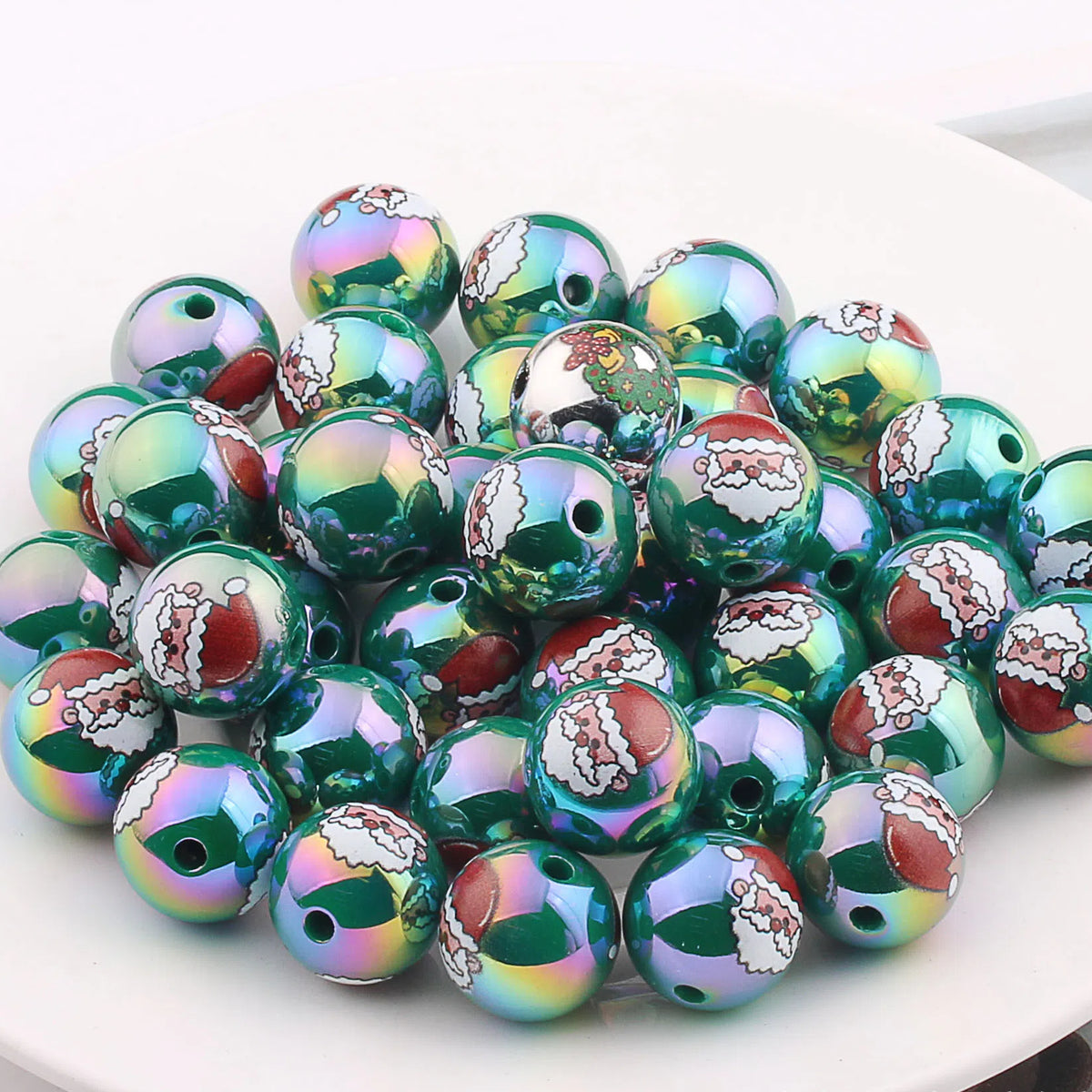 UV Plating Acrylic Beads 16mm Christmas Wreath and Reindeer Printed 20pcs 6