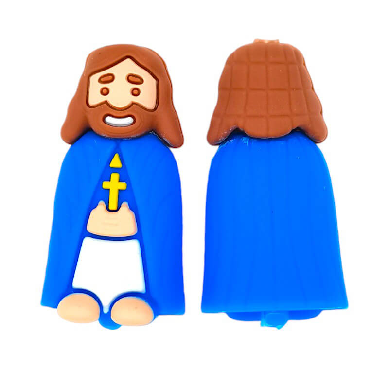 Silicone 3D Focal Beads Blue Cloak King Holding Yellow Cross 1pcs