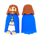 Silicone 3D Focal Beads Blue Cloak King Holding Yellow Cross 1pcs